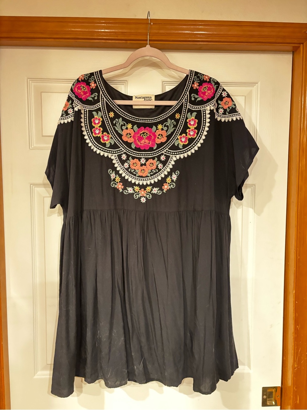Savannah Jane Floral Embroidered Black Women’s Mini Dress